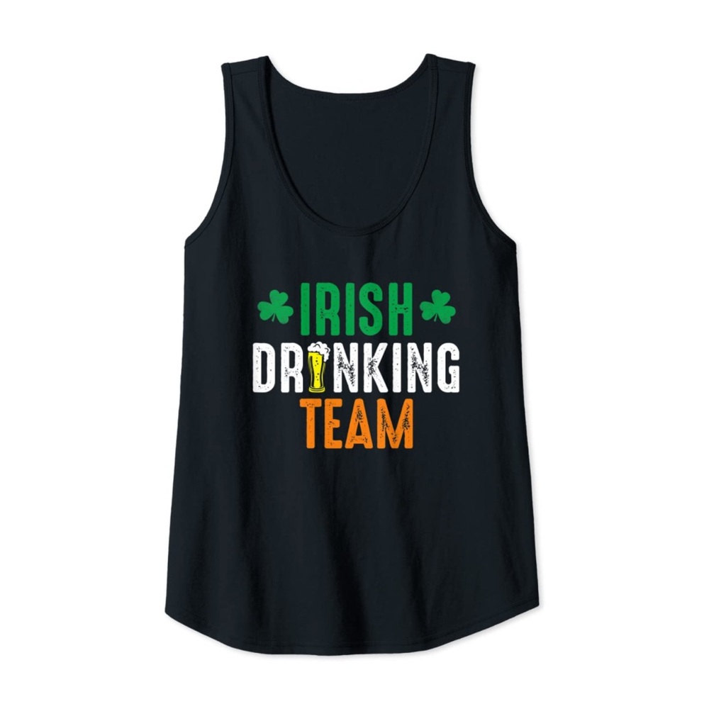 St Patrick's Irish Beer Drinking Team Ireland Flag Clover Tank Top Black Large